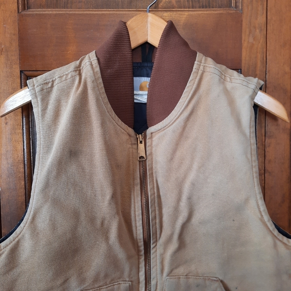Vintage Y2K Carhartt Brown Duck Canvas Quilt Artic Lined Vest V01-BRN Size Small - Picture 2 of 14